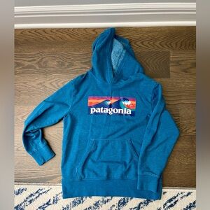 Patagonia Hooded Sweatshirt (Blue). Youth Large